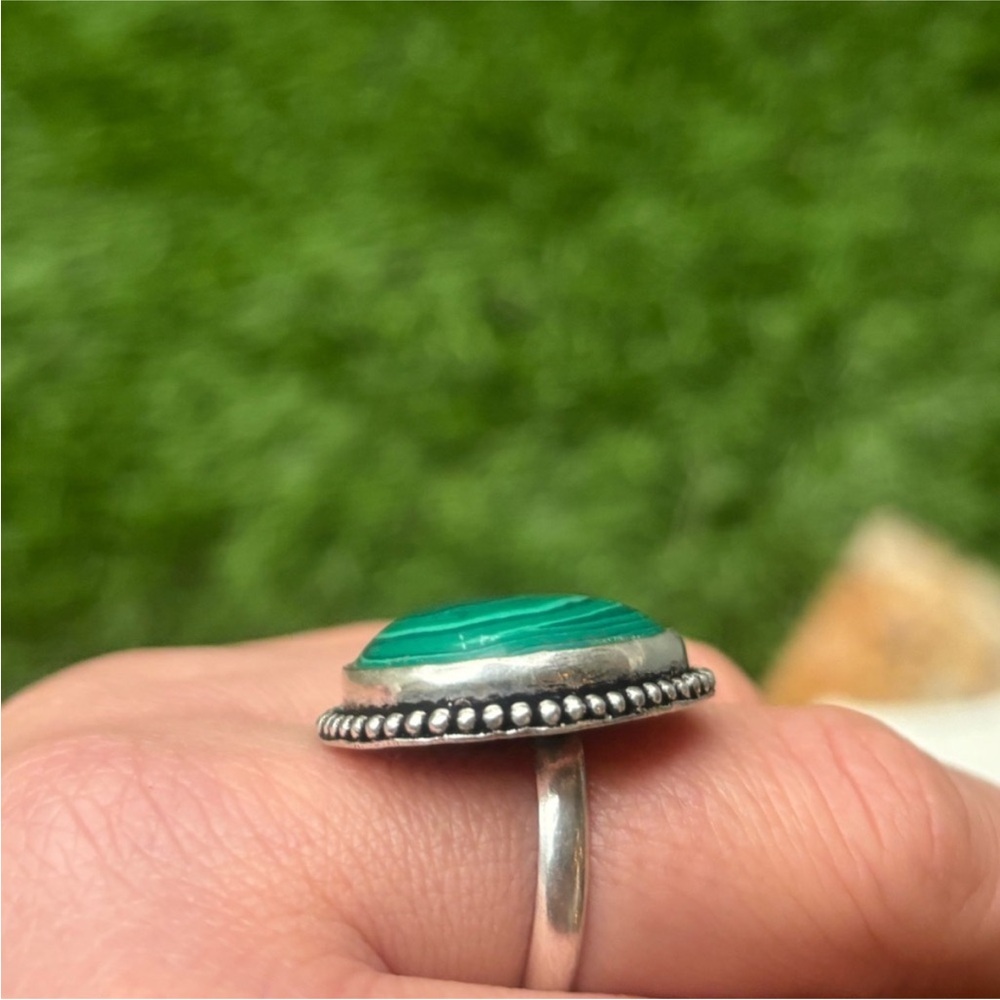 GENUINE Vintage Malachite Massive Stone Adjustable Ring Women Men Unisex Fashion - Picture 6 of 9
